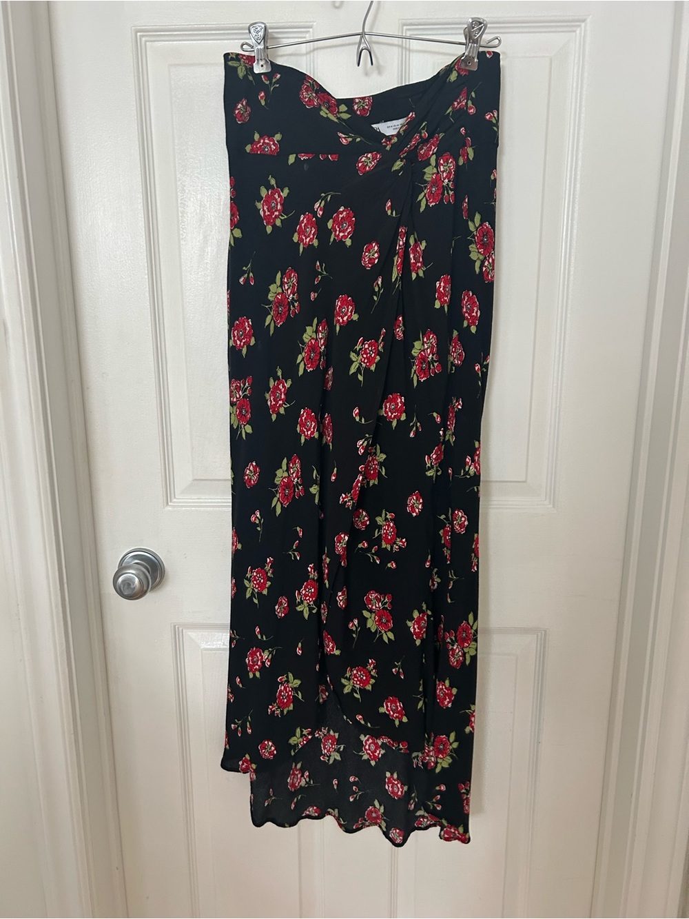 Zara Black Wrap Skirt with Red Floral Print